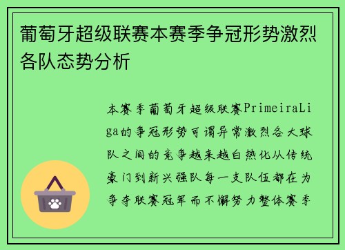 葡萄牙超级联赛本赛季争冠形势激烈各队态势分析
